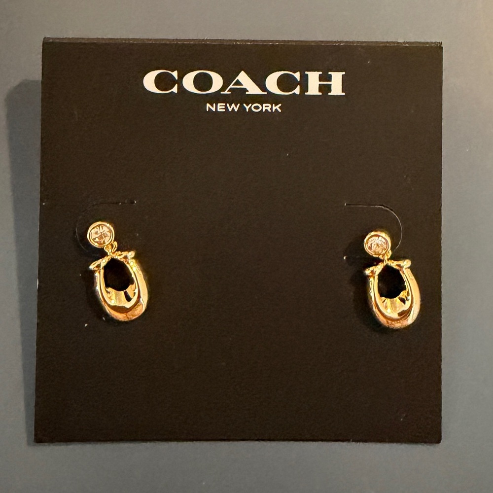 NWT Coach Gold Signature C Drop Crystal Drop Earrings